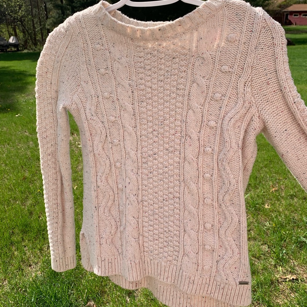 Hollister Cable Knit Sweater - White and Multicolored - XS